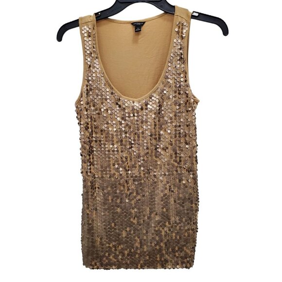 Ann Taylor Women's‎ Tan Pima Modal Blend Hanging Sequin Front Sleeveless Tank S - Picture 1 of 5